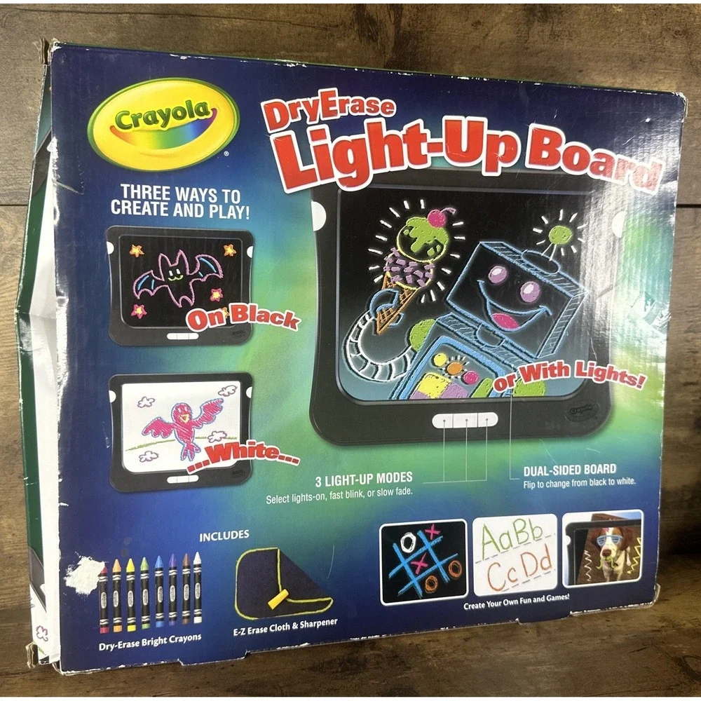 Crayola Dry Erase Light Up Board Art Set Erasable Crayon Tablet Toy Dual Sided